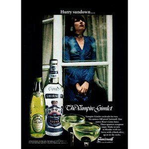 1972 Smirnoff Vodka Vintage Print Ad Rose's Lime Juice Vampire Gimlet Sundown